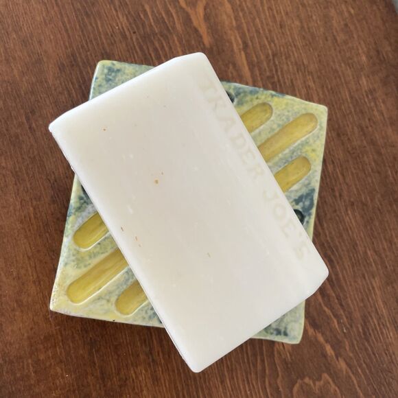 Handmade Pottery Ceramic Soap Dish 3.5‎ Inch Square Yellow Blue Abstract - Picture 7 of 7